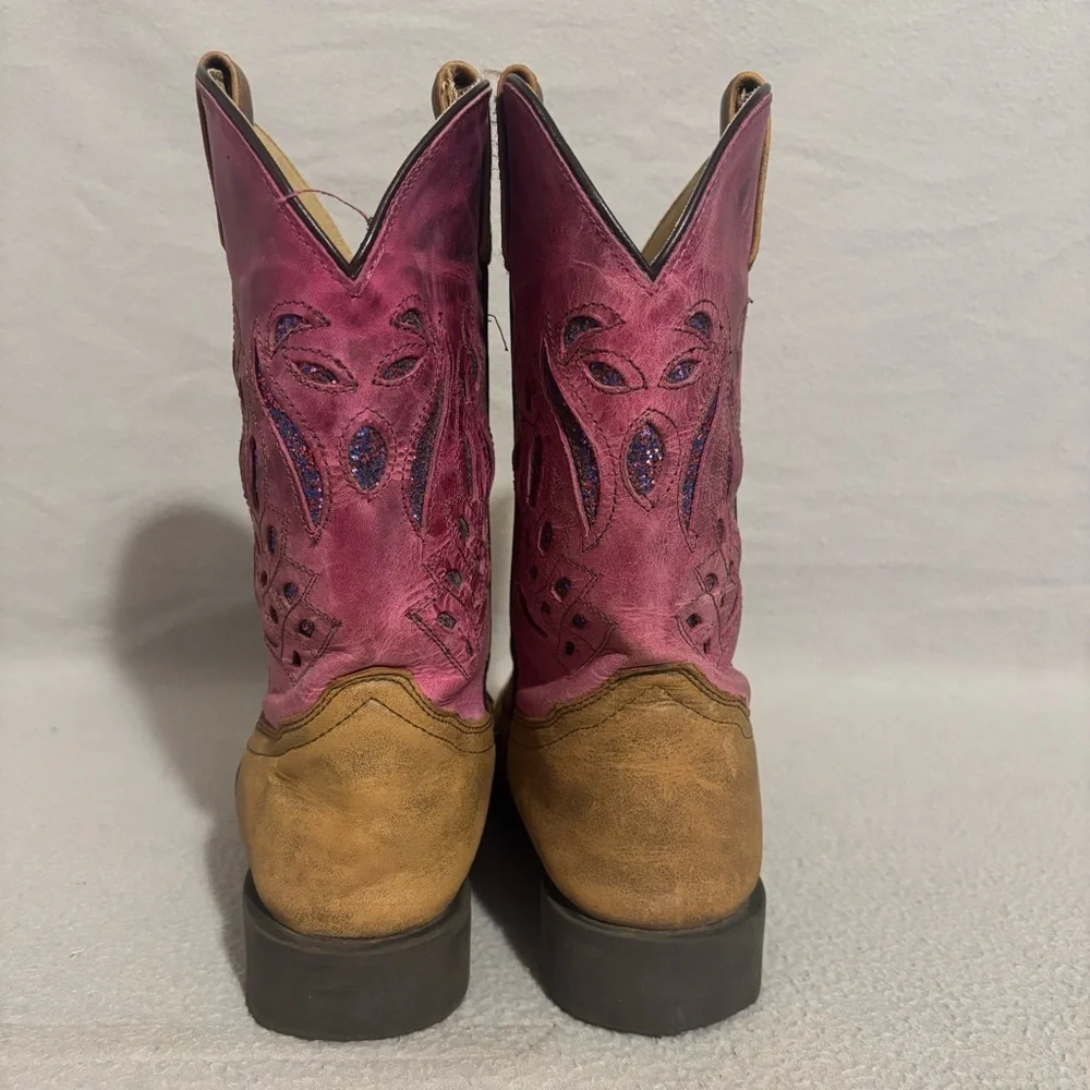 Shyanne Pink and Tan Western Chloe Glitter Boots Square Toe Size 5 D